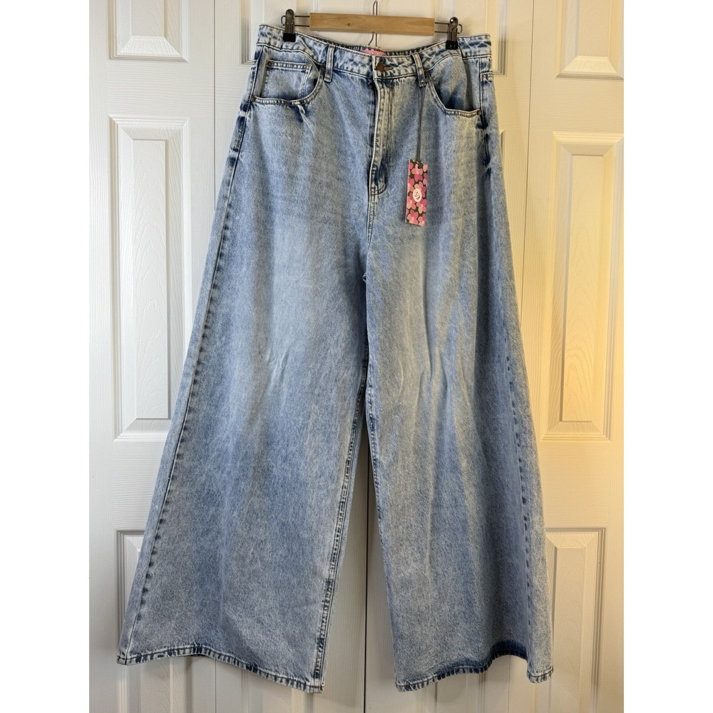 Freckled Poppy Jeans Ultra-Wide Leg Light Wash High Rise Denim Culottes  Sz 2XL